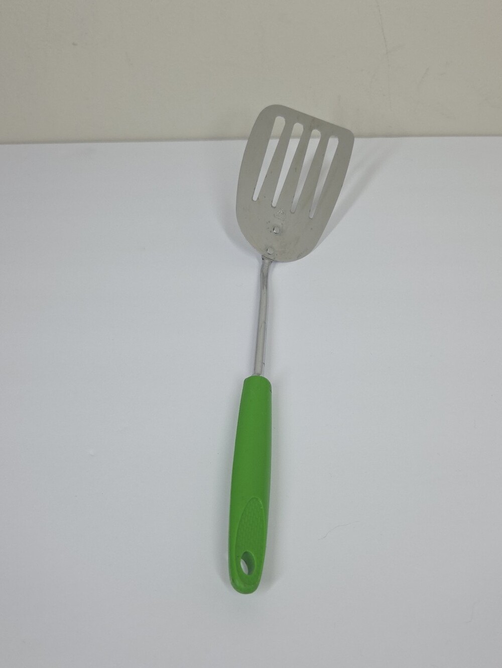 Vtg Ekco Angled Slotted Spatula Green Handle Chromium Plated 4 Slot